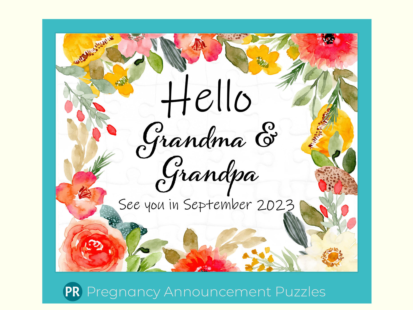 Surprise you are going to be Grandparents! Jigsaw Puzzle Pregnancy Announcement Reveal with Custom Message, Floral Frame, Baby Shower Gift