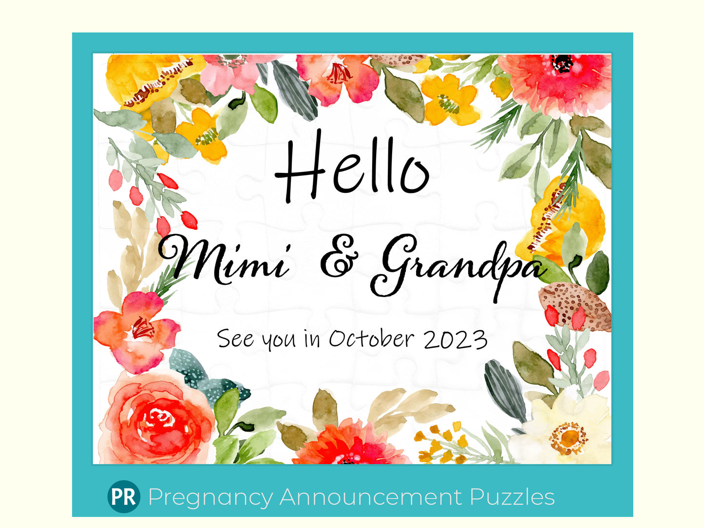 Surprise you are going to be Grandparents! Jigsaw Puzzle Pregnancy Announcement Reveal with Custom Message, Floral Frame, Baby Shower Gift