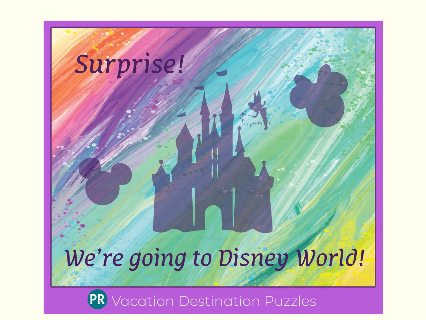 Surprise Disney Theme Park Trip Puzzle Reveal, Vacation Announcement with Custom Message, Pack Your Bags, Personalized Gift