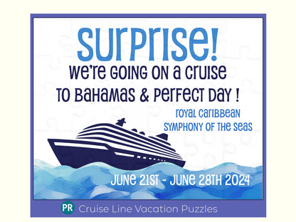 Ocean Cruise Vacation Reveal with Custom Announcement Puzzle! Personalized Jigsaw, Royal Caribbean, MSG Cruises,  Alaskan Cruises, Carnival, Disney and other cruise lines