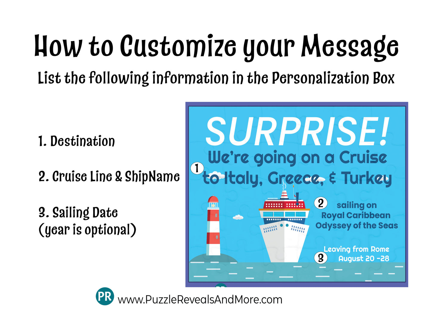 Custom Cruise Reveal Puzzle with Message - Personalized Family Vacation Surprise, Nautical Adventure, Unique Gift Idea