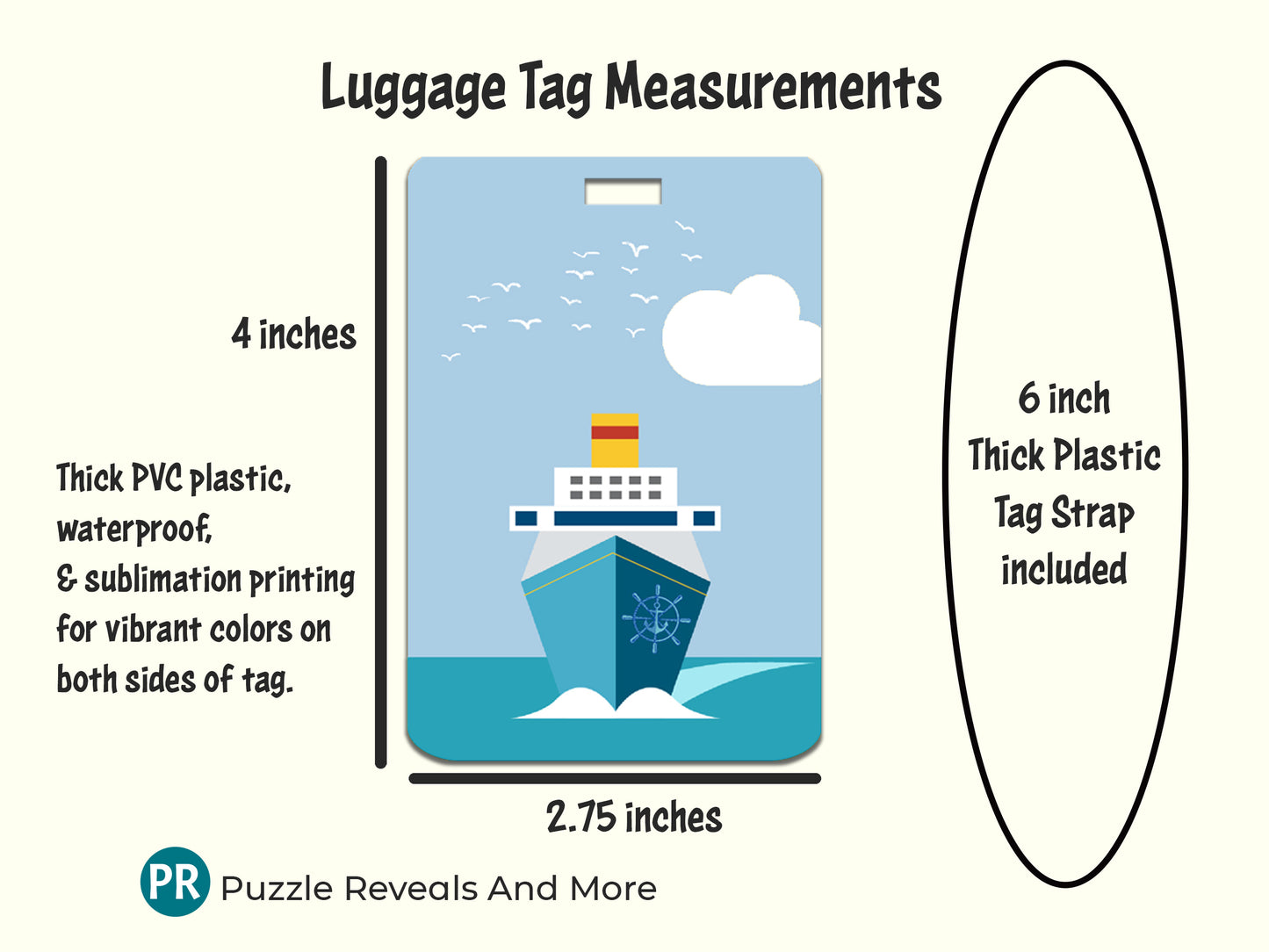 Nautical Luggage Tag for Going on a Cruise Ship!  Personalized, Waterproof Travel Accessory with Multiple Tag Discounts!