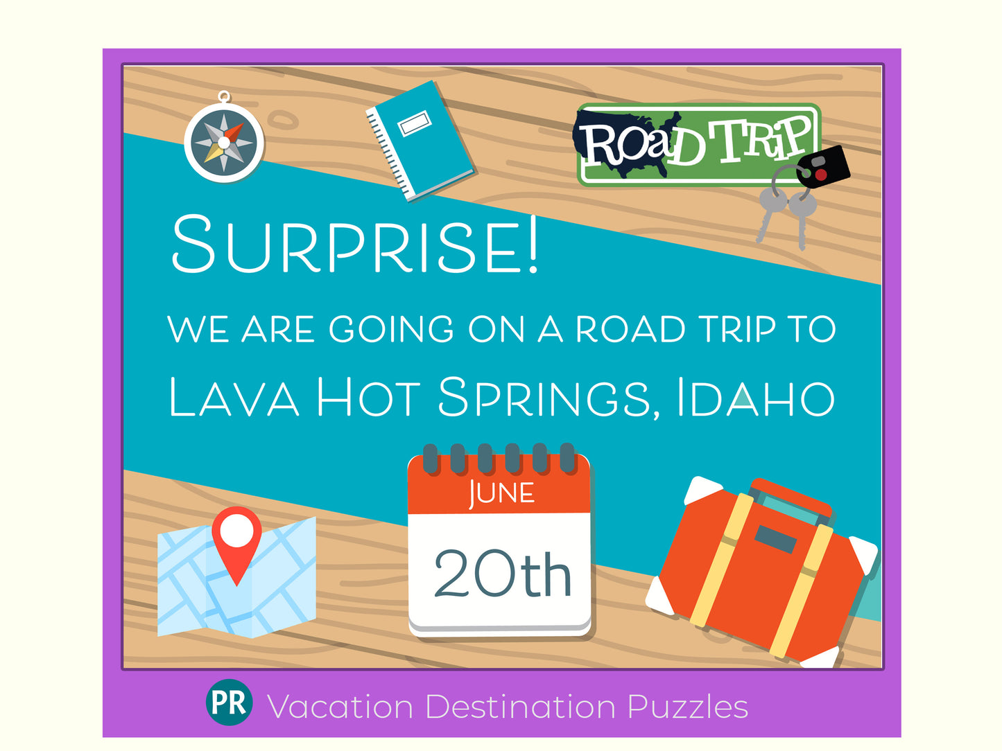 Road Trip Vacation Surprise Puzzle Reveal with a Custom Message,  Automobile Transportation Travel Announcement,  Personalized Unique Gift
